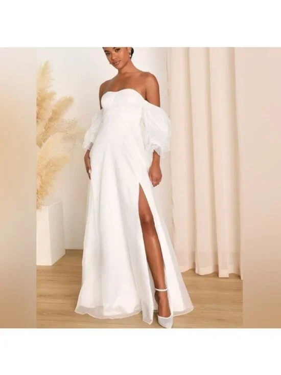 Lulus True Excellence Bustier Off The Shoulder Gown XS New White Dress Bridal - Picture 2 of 13